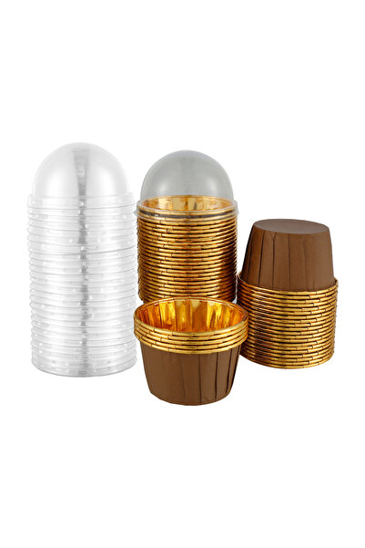 Choice Coffee and Gold 50Pc Foil Cupcake Liners with Lids Heat Resistant 5.5o...