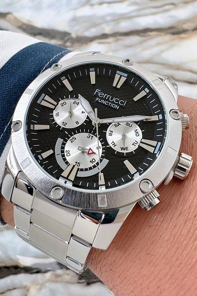 Ferrucci Function 3 Atm Silver Color Steel Strap & Case Men's Wristwatch Bracelet Zmfer092