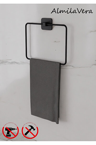 Genel Markalar Siyah Yapışkanlı Kare Havlu Askısı Kare Havluluk Siyah Havlu A...