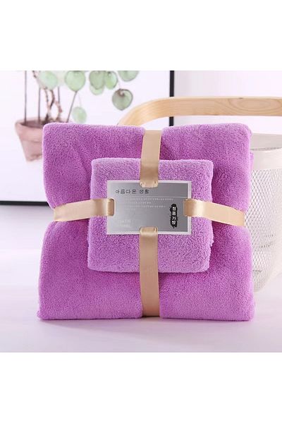 Choice 70x140cm 35x75cm Purple 2pc Bath Towels Set Super Soft Highly Absorbent Quick-drying Coral Velvet Ba