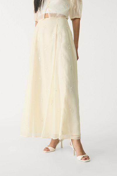 Stradivarius Organza midi skirt with embroidery