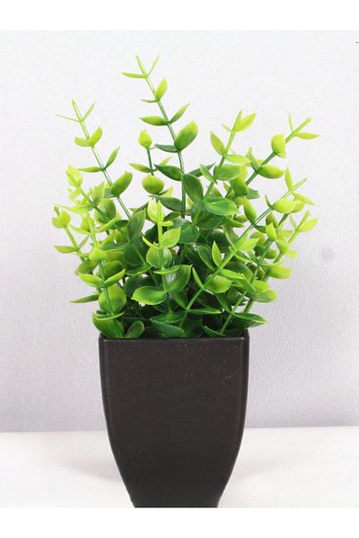 Choice S Eucalyptus 1pc Fake Plant Black Pot, Mini Artificial Eucalyptus Potted Plant for Indoor Home Offic