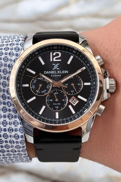 Daniel Klein Exclusive Premium 3atm Black Leather Men's Wrist Watch Bracelet - Zmdk1165