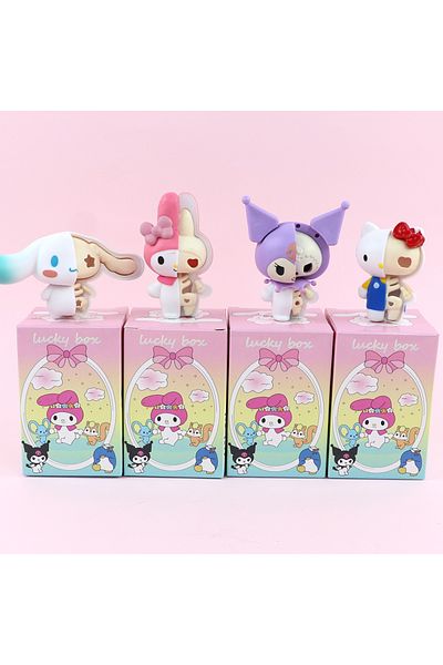 Miniso one set 4pcs Sanrio Half skeleton Blind Box HelloKitty Kuromi Melody Cartoon Character Figures Dolls