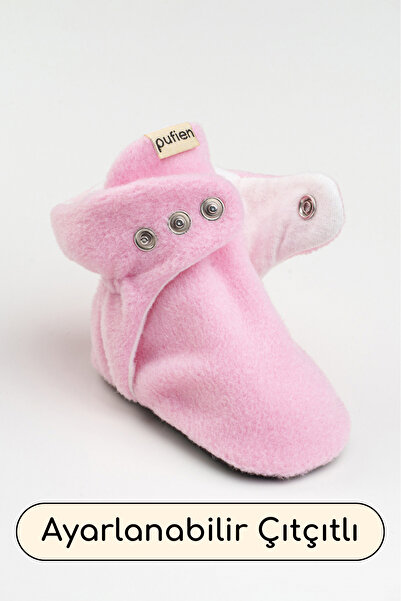 pufien Organic Cotton Lined, Baby First Step Shoes, Non-Slip Sole, Baby Slippers, Pink Booties