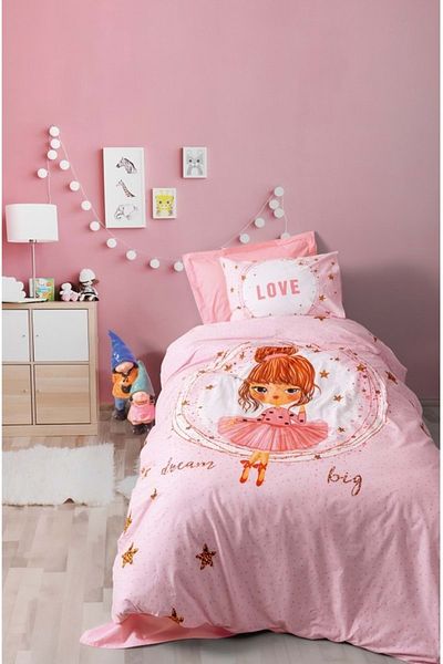 Cotton Box Ranforce Junior Single Duvet Cover Set - Elasticated, Sheeted - Jerry Pink