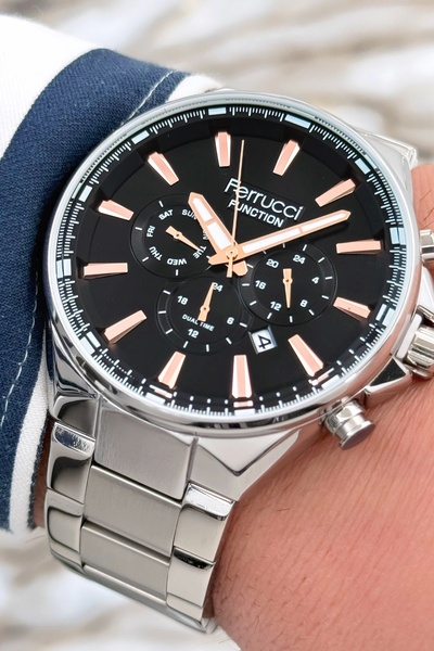Ferrucci Function 3 ATM Gümüş Renk Çelik Kordon&Kasa Erkek Kol Saati+Bileklik zmfer083