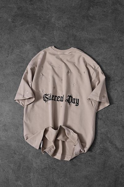 Slatra Ανδρικό μπλουζάκι μπεζ Sidereal Day με κέντημα Oversize