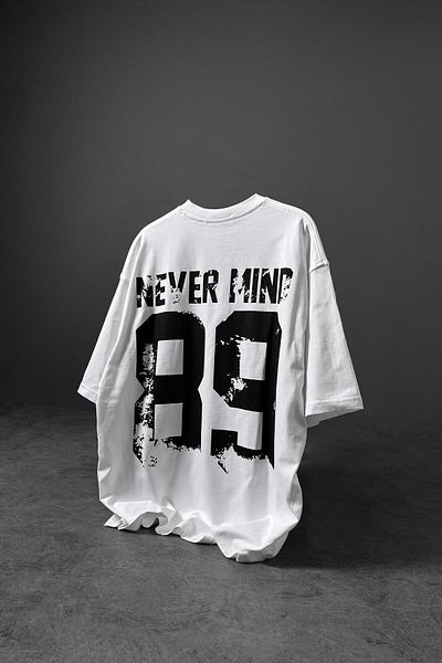Slatra Ανδρικό λευκό μπλουζάκι Never Mind με στάμπα Oversize