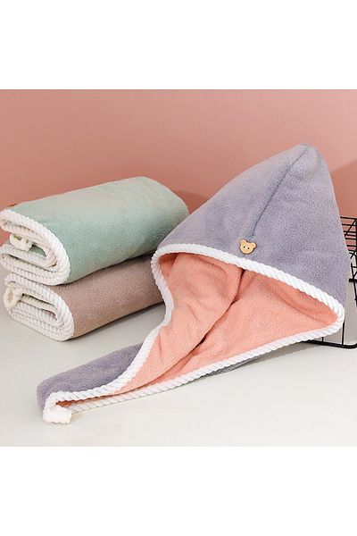 Choice Pink gray Double Layer Hair Drying Cap Coral Velvet Super Absorbent Hair Drying Towel Quick Soft Sho