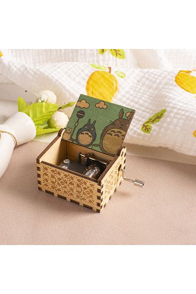 Choice Brown Wooden painted music box, Totoro music gift, ornament, light luxury wooden hand cranked music