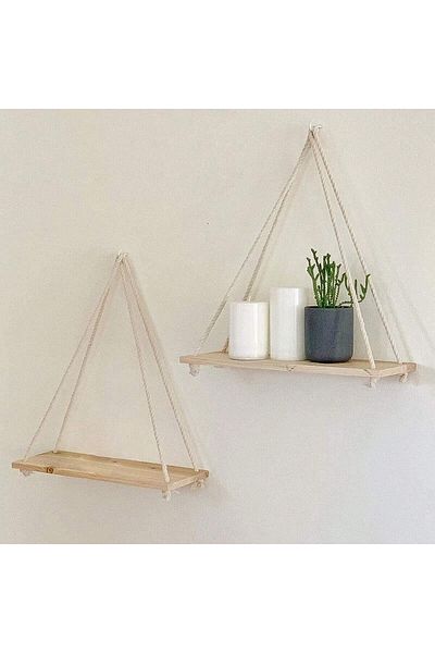 Choice Rice White 1pcs Wall Decoration Hanging Rope Flower Pot Storage Rack Wall Hanging Wooden Storage Rac