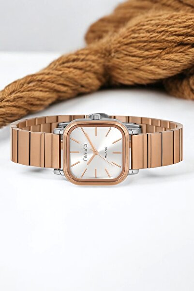 Ferrucci Çelik Kordon Çelik Kasa Kadın Kol Saati, 3 ATM Su Geçirmez Rose-Gümüş zmfer174