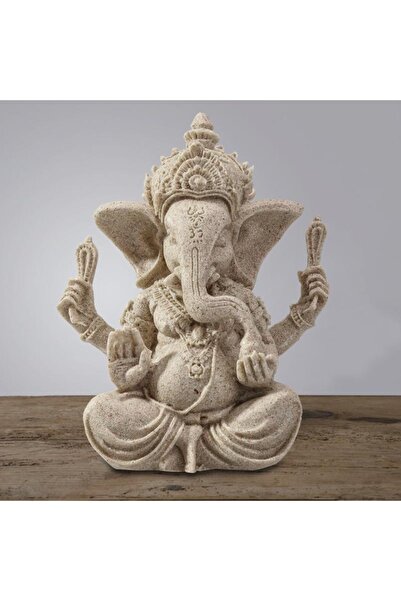 Choice تمثال بوذا غانيشا من الحجر الرملي الرمادي الفاتح مصنوع يدويًا على شكل فيل لتزيين المنزل