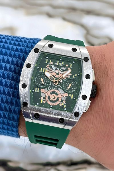 Ferrucci Men's Green Silicone Cord Wrist Watch and Bracelet - Fcf.03258fs.05 Function Zmfer156