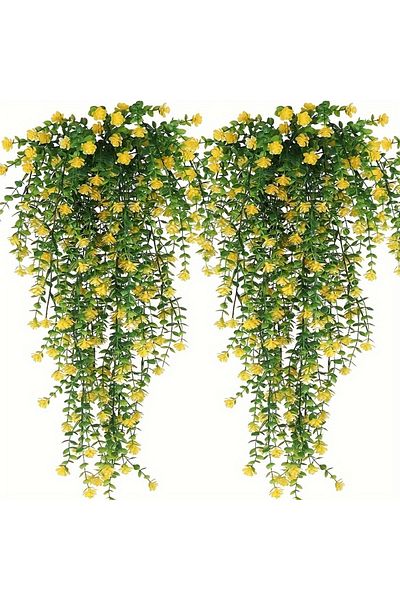 Choice 3pcs Yellow 3pcs, Artificial Hanging Plants Fake Hanging Plant Faux Eucalyptus Leaf Greenery Vine Ou
