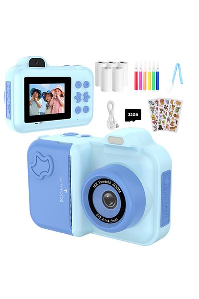 Choice Blue Instant Print Camera For Kids Mini Digital Video Camera Dual Lens Photo Printing Thermal Paper