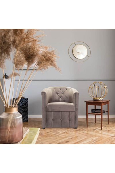 Homelux Ozy Shell Armchair with Buttons, 60X75X80 cm, Velvet, Greige, Chipboard