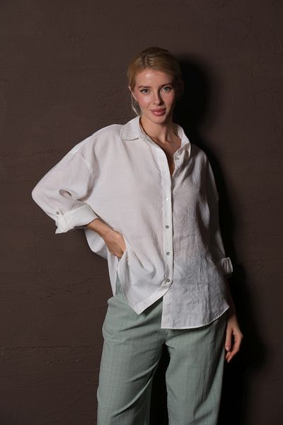 Maule Cămașă de damă cu mânecă lungă de vară cu mânecă pliabilă cu epoleți alb modal briză și drape @lizbon