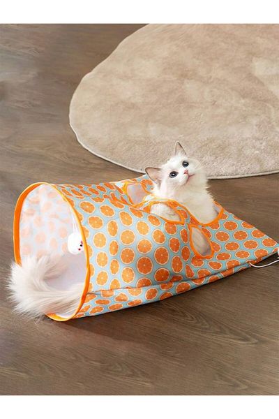 Choice S Orange 1pc Foldable Cat Tunnel With Noisy Paper, Rolling Ground Dragon, Zhiyi Cat Toy, Cat Diamond