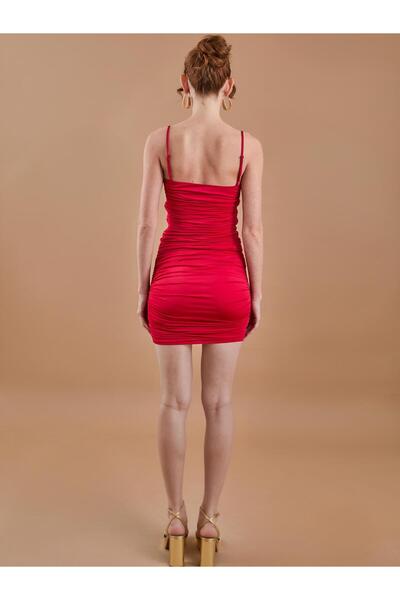 Juste Studio Piros mini ruha drapériás pántokkal