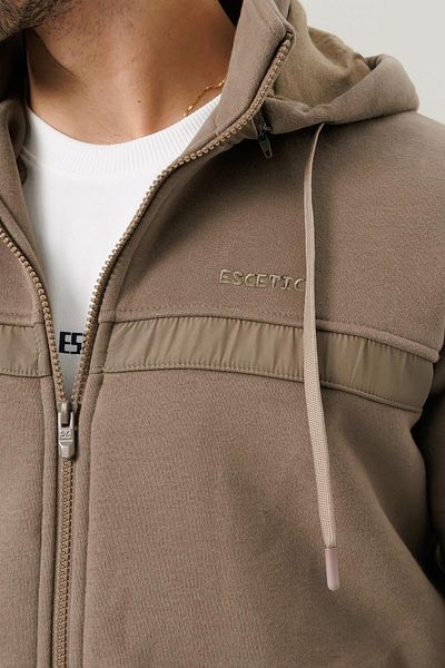 Escetic Beige Casual Mold Raised 370 Gram 3 Thread Fabric 4 Pocket Men's Tracksuit Set