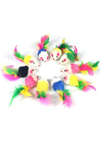 Choice 5pcs Random Color Pet Cat Toys Rabbit Fur False Mouse Feather Rainbow Mouse Toy Funny Playing Toys