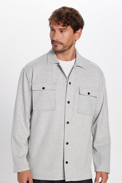 Tudors Men's Relax Fit Relax Cut Double Pocket Knitted Gray Apache Lapel Shirt