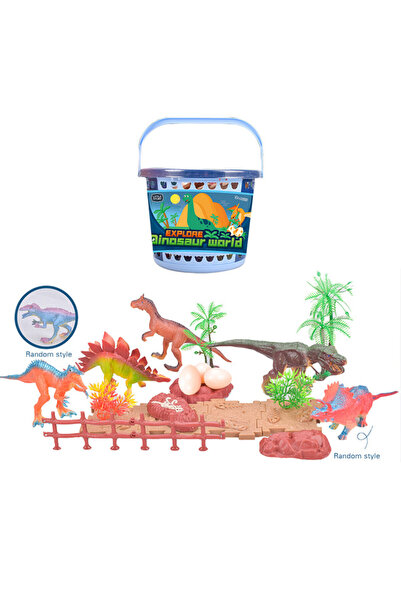Little Story مجموعة دلو عالم الديناصورات مكونة من 21 قطعة مع 5 قطع ديناصور و3...