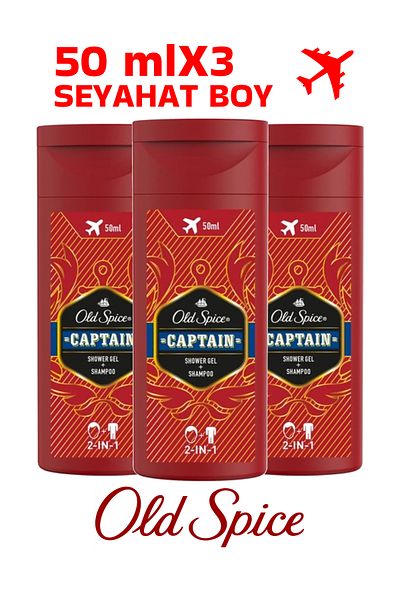 Old Spice Captain Shower Gel Shampoo 50 ml X 3 Pieces Travel Size Set, Shower Gel 50 Mlx3