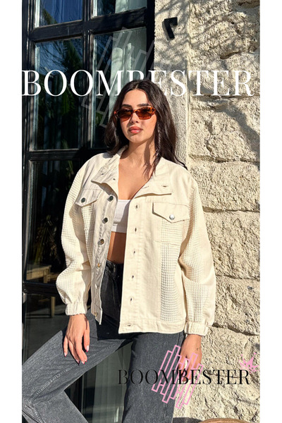 BoomBester Women's Linen Jacket Premium Quality Honeycomb Pattern Detailed Do...