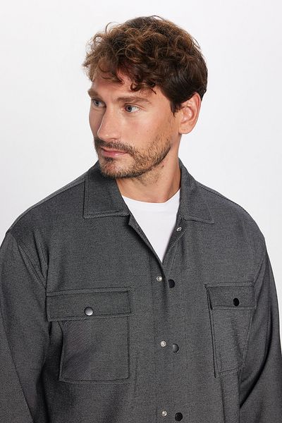 Tudors Men's Relax Fit Relax Cut Double Pocket Knitted Black Apache Lapel Shirt