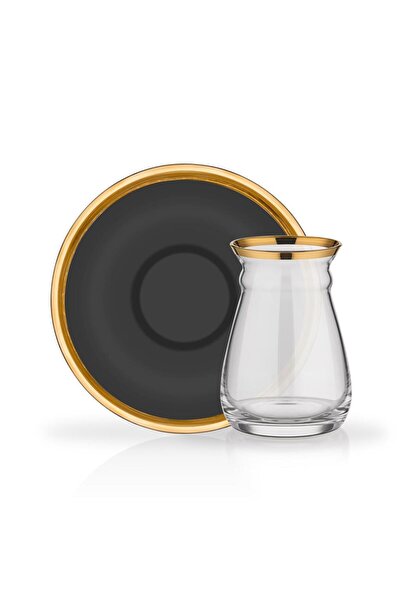 Glore Nihavent Çay Seti Camıllow Siyah Kulplu