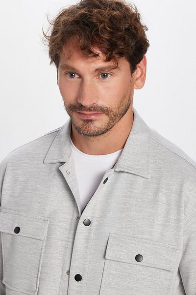Tudors Men's Relax Fit Relax Cut Double Pocket Knitted Gray Apache Lapel Shirt