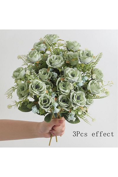 Choice 3Pcs Green 30cm Rose White Silk Bouquet Peony Artificial Flower 5 Big Head 4 Small Bud Wedding Bride
