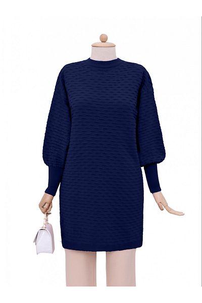 Modamorfo Navy Embossed Patterned Knitwear Tunic