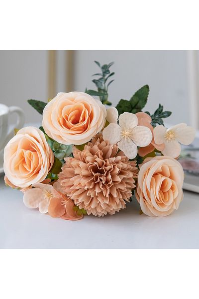 Choice Champagne Artificial Flowers Retro Silk Rose Bouquet Hydrangea Peony Vintage Bride Holding Fake Plan