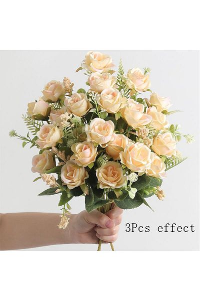 Choice 3Pcs Yellow 30cm Rose White Silk Bouquet Peony Artificial Flower 5 Big Head 4 Small Bud Wedding Brid