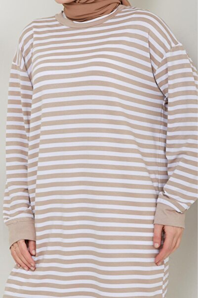 PALME D'OR Fashion Neva Thin Anti-Sweat Soft Combed Cotton Fabric Summer Hijab Striped Tunic