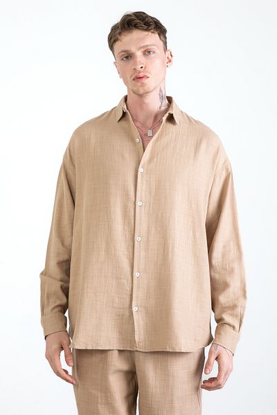 EGHO Men's Cotton Linen Blended Long Sleeve Shirt Pants Set