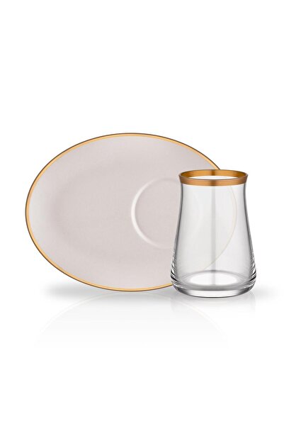 Glore Soft Beyaz Geniş Tabaklı 6 Kişilik Çay Set