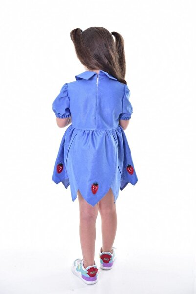 ELONKİDS Çilek Nakışlı Gabardin Elbise