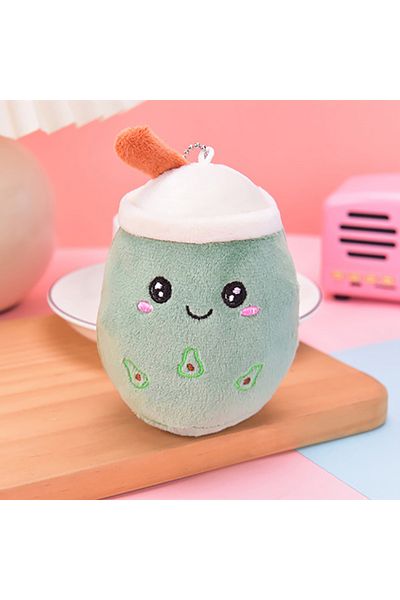 Choice 12cm green Cute keychain pendant mini simulation fruit milk tea cup plush toy to send holiday gifts