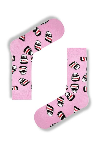 CARNAVAL SOCKS Розови шарени цветни чорапи с мотив на любовника на Нутела
