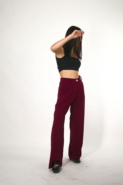 ABBRA Women's Gold Buttoned Elastic Waist Palazzo Trousers