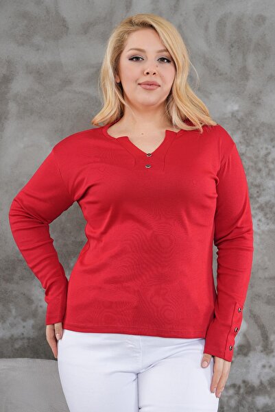 Siyezen Plus Size Sleeves Placket Collar Button Cotton Lycra Blouse