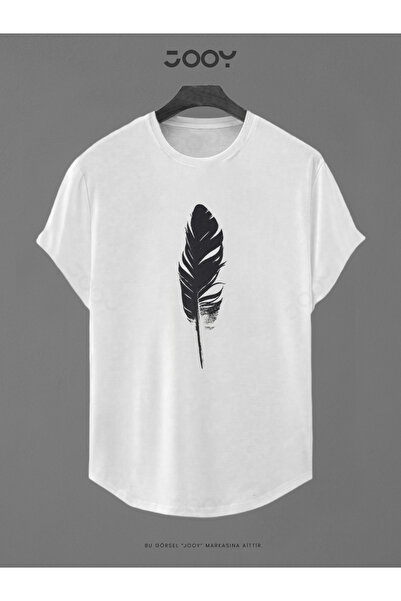 Jooy تي شيرت أبيض مطبوع عليه ريش بيضاوي بقصة ضيقة