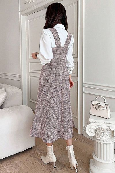 Know Φόρεμα με καρό σχέδιο Tweed υφασμάτινο λουράκι