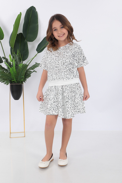 YÜSÜ Дівчачий костюм білого кольору з паєтками для танців