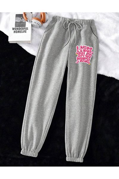 RPT MODA ΦΟΡΜΑ JOGGER ΜΕ Άνετο ΕΛΑΣΤΙΚΟ ΠΟΔΙ ΚΑΙ ΤΣΕΠΕΣ MİSS YOU PRINTED JOGGER BOTTOM TRACKSUIT